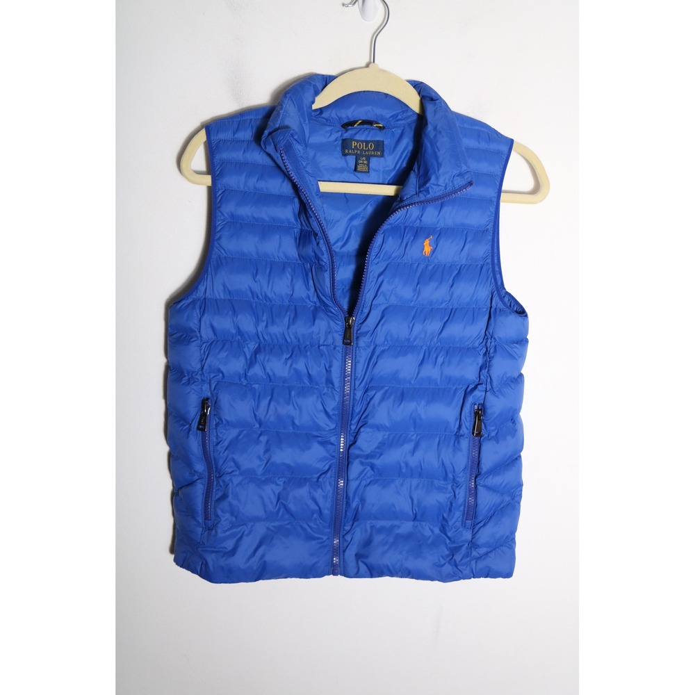 Polo Ralph Lauren Kids Quilted Puffer Vest Large 14-16 Blue Pony Logo Zip Up